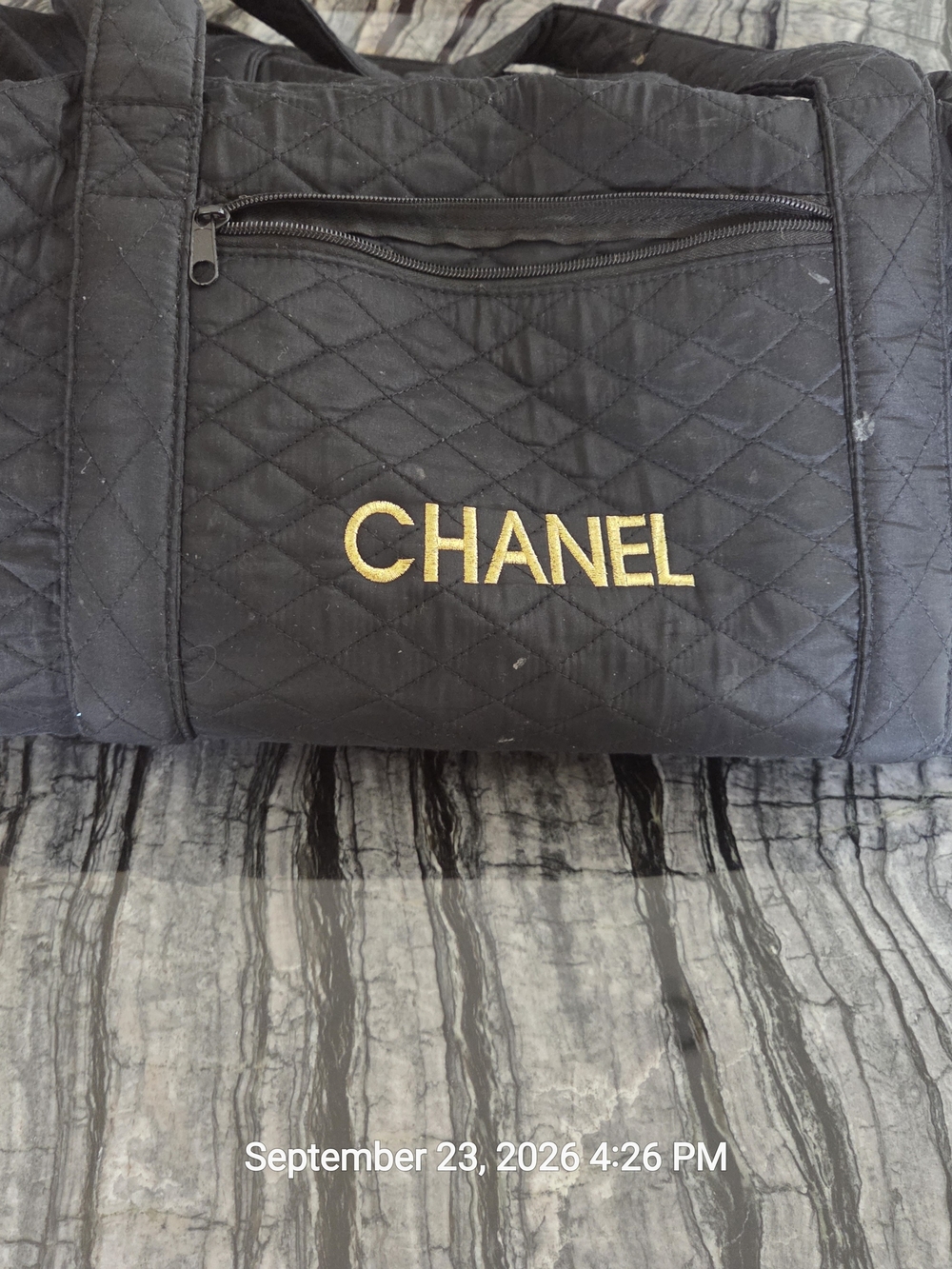 CHANEL Quilted VIP Duffel Black Travel Tote with Gold Logo